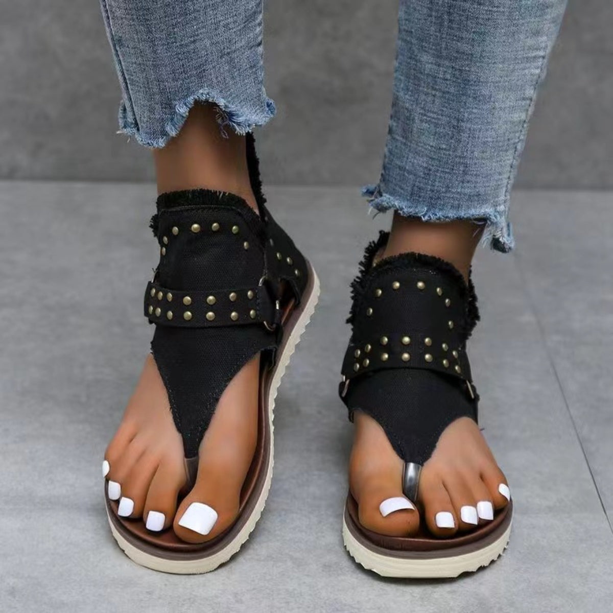 Jordan Studded Raw Hem Flat Sandals