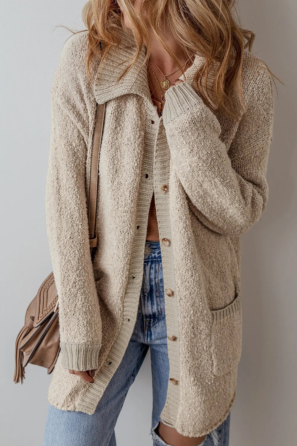 Chill Knit Pocketed Button Up Long Sleeve Cardigan