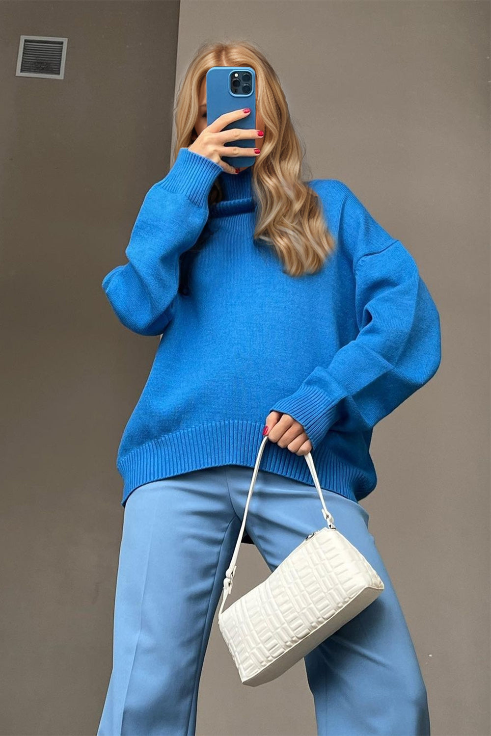 Cozy Bliss Turtleneck Dropped Shoulder Long Sleeve Sweater