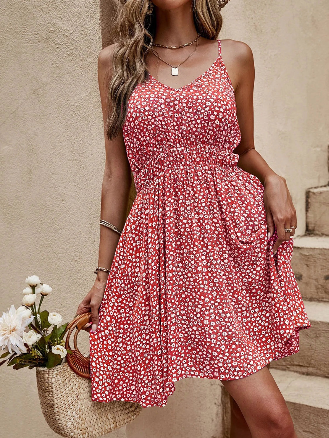 "Sierra" Floral V-Neck Mini Cami Dress