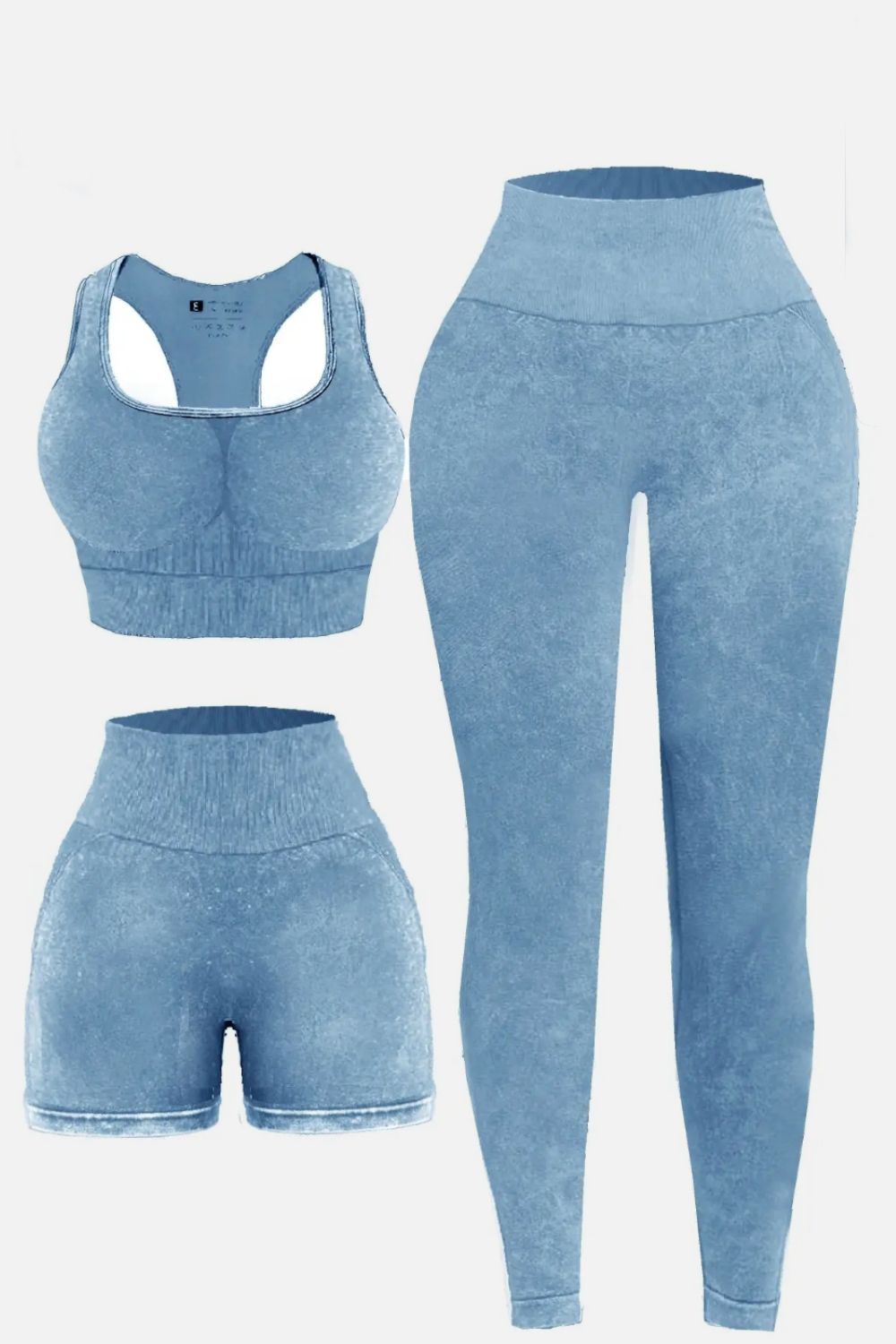 Bessa 3 Piece Washed Square Neck Wide Strap Active Set