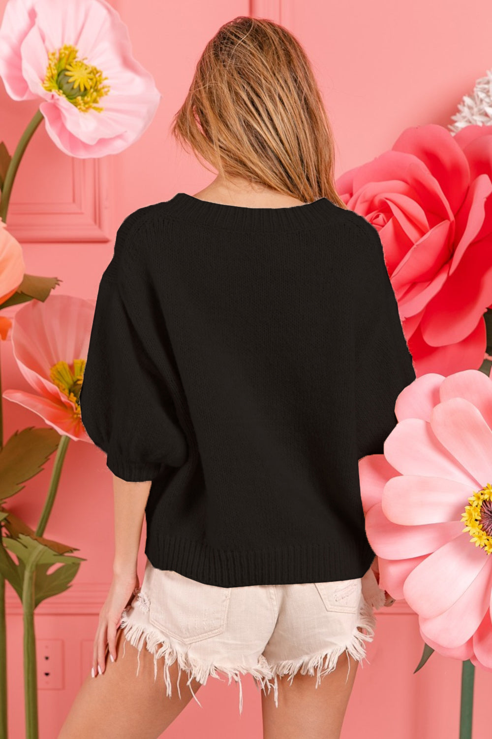 Darcy Metallic Letter Puff Sleeve Hairy Sweater