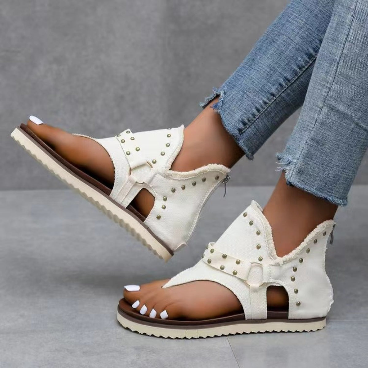Jordan Studded Raw Hem Flat Sandals