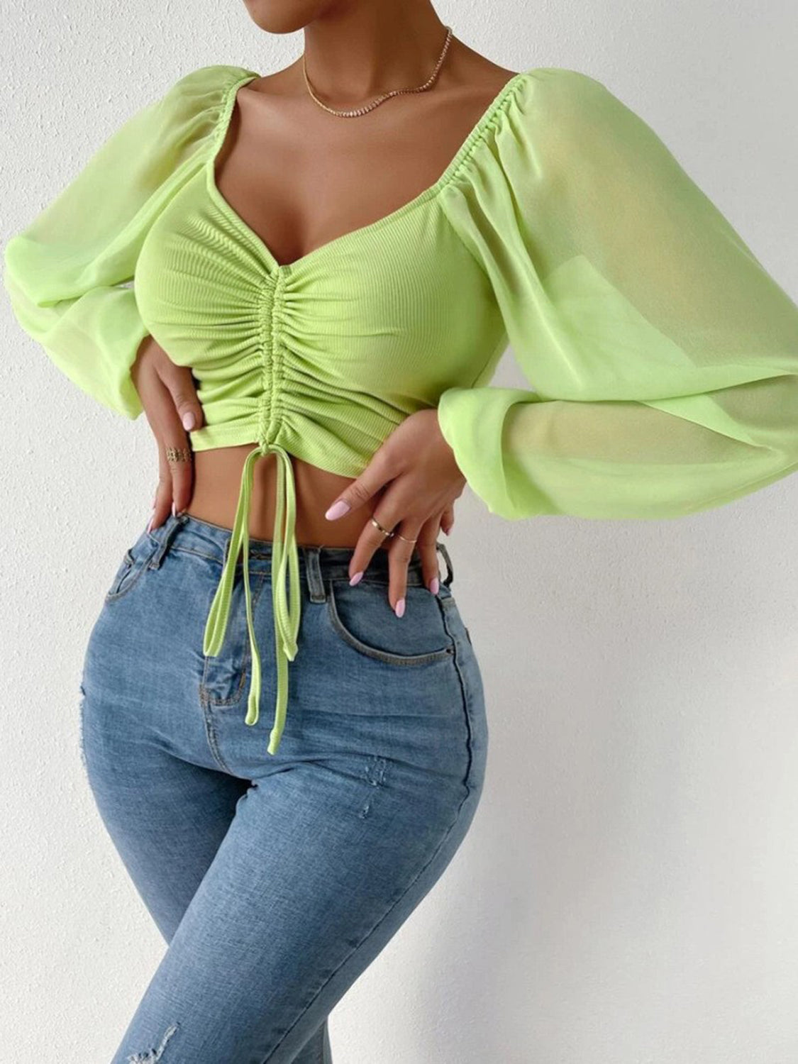 Amanda Drawstring Sweetheart Neck Cropped Top