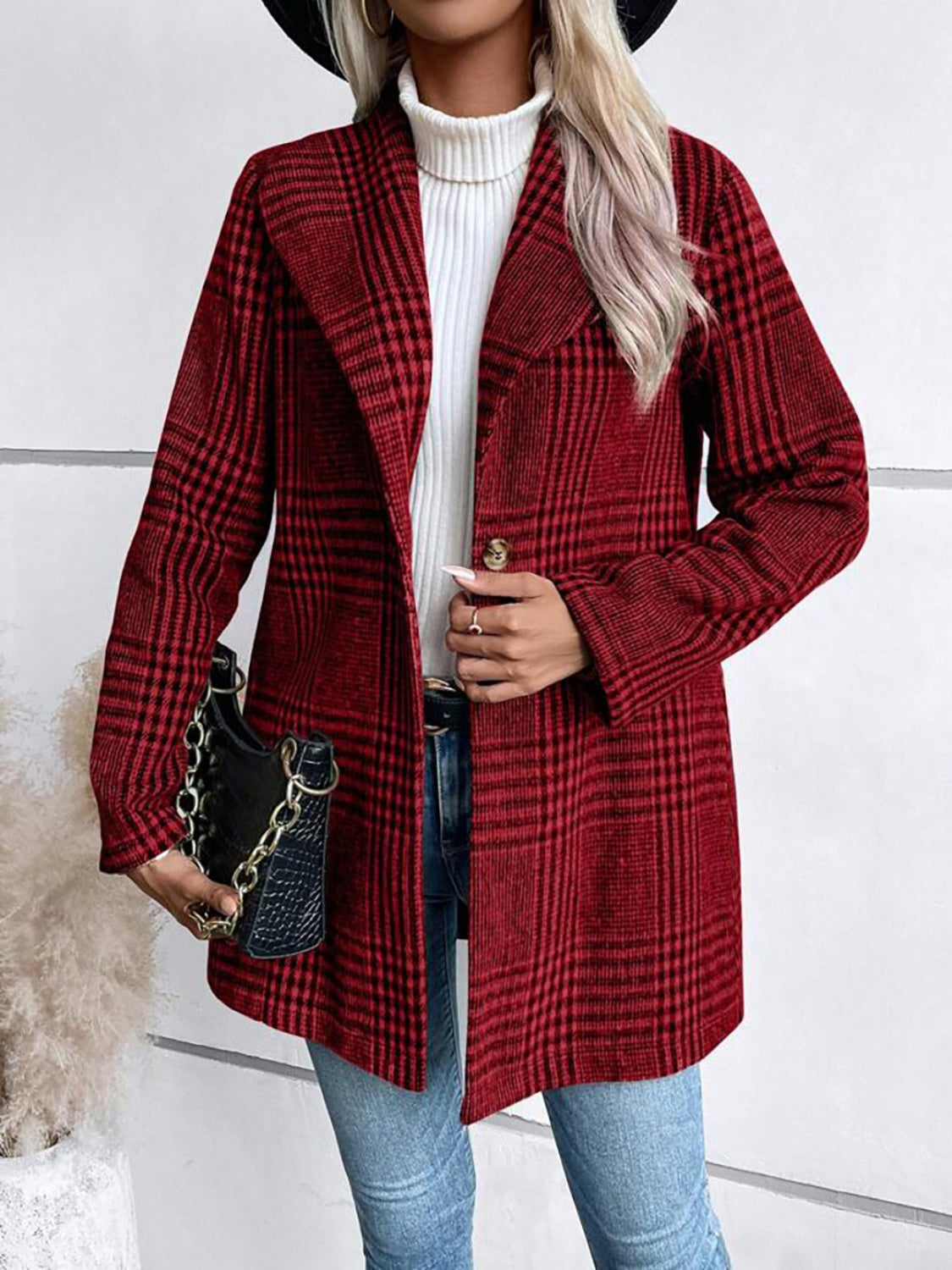 Cooper Plaid Collared Neck Long Sleeve Jacket