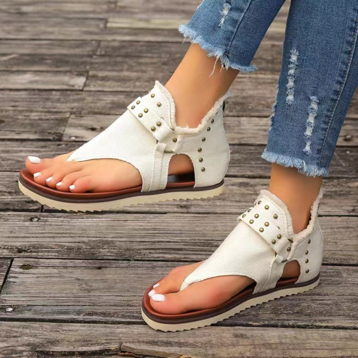 Jordan Studded Raw Hem Flat Sandals