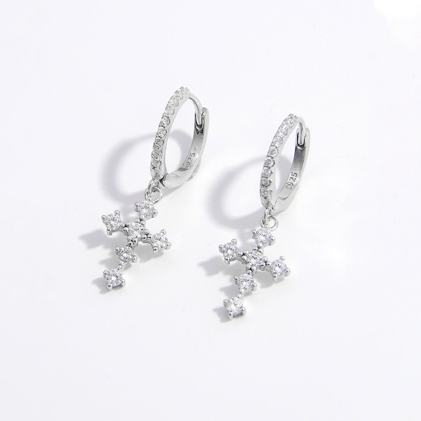Divine Cross-drops 925 Sterling Silver Inlaid CZ Cross Dangle Earrings