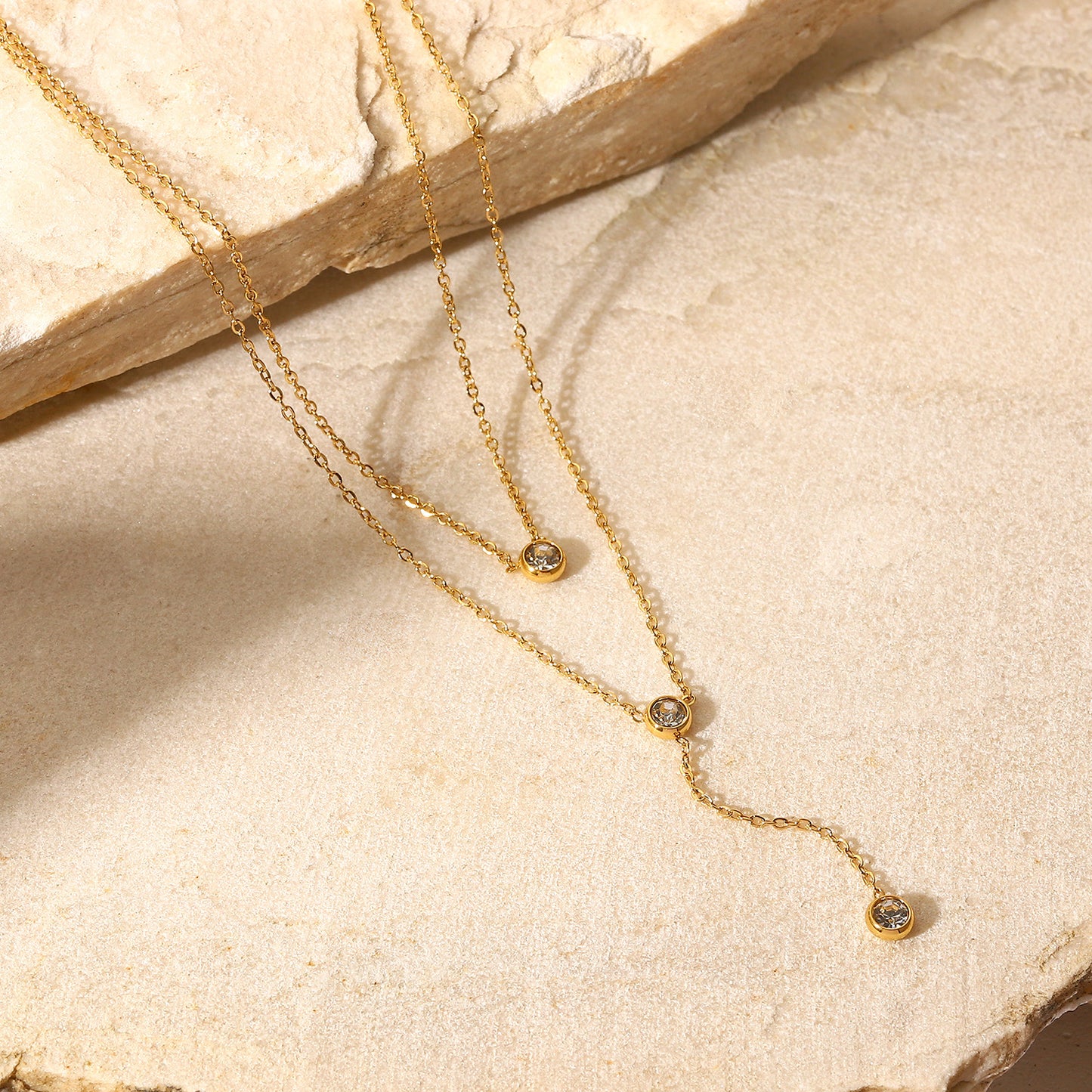 Macey Stainless Steel Zircon Double-Layered Necklace