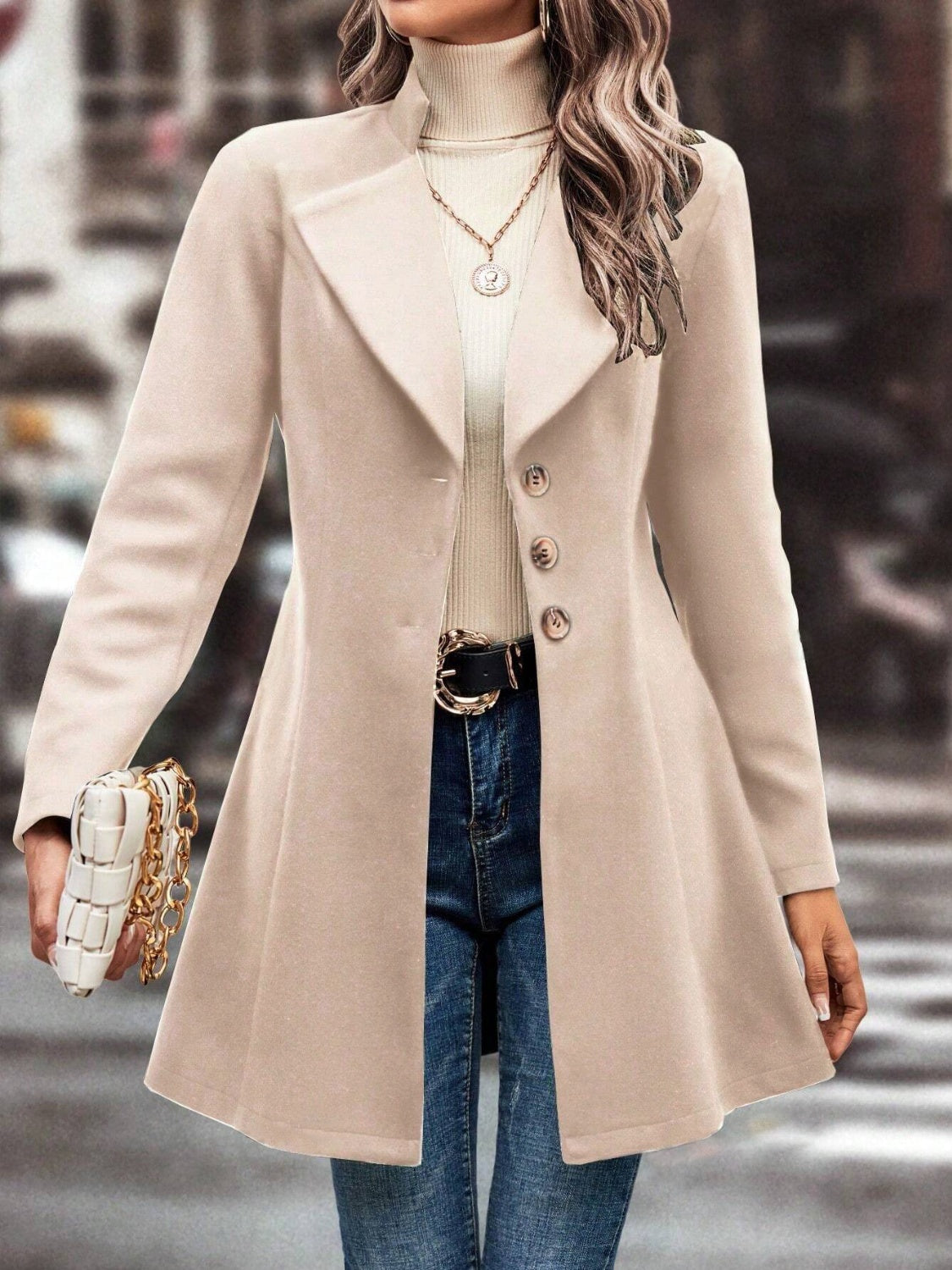 Deanne Collared Neck Long Sleeve Longline Coat