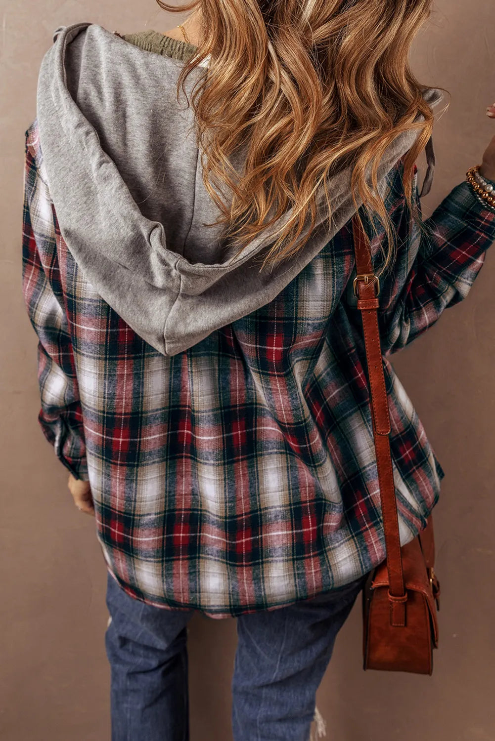 Cienna Drawstring Plaid Button Up Hooded Shacket