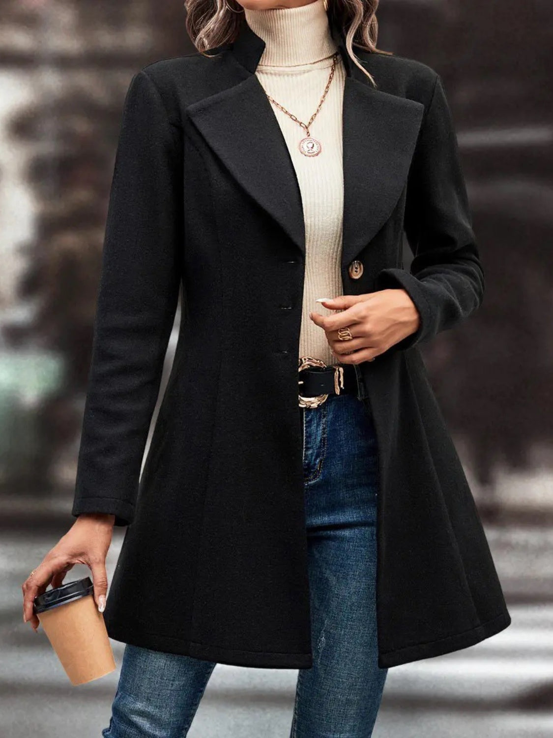 Deanne Collared Neck Long Sleeve Longline Coat