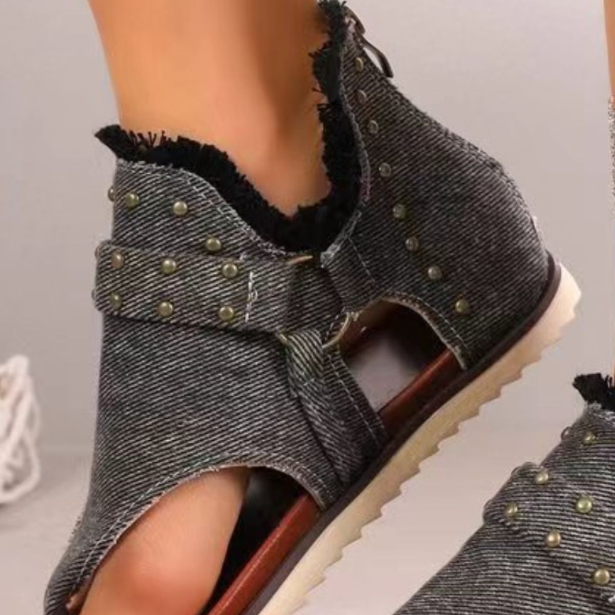 Jordan Studded Raw Hem Flat Sandals