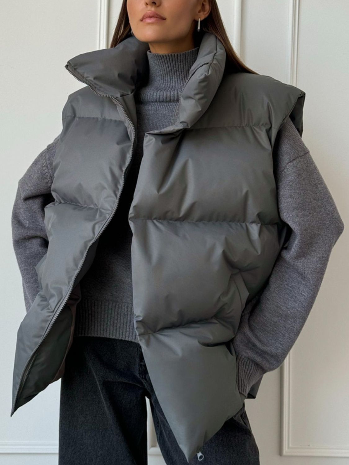 Amarae Zip Up Turtleneck Vest Coat