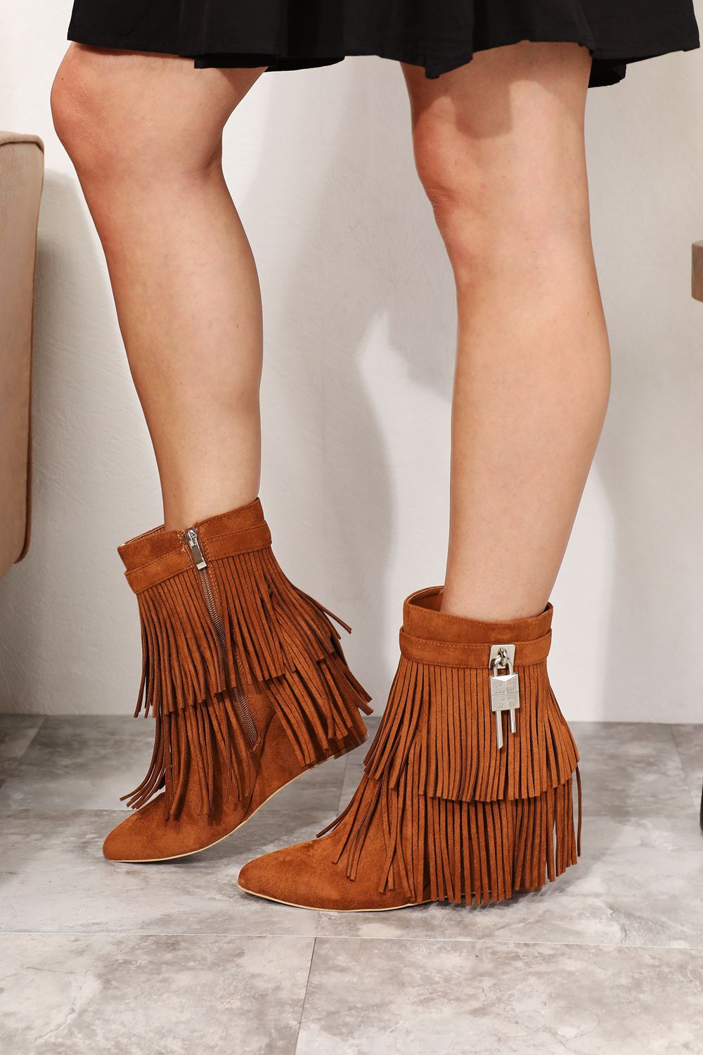 Aurora Stomp Women's Tassel Wedge Heel Ankle Booties
