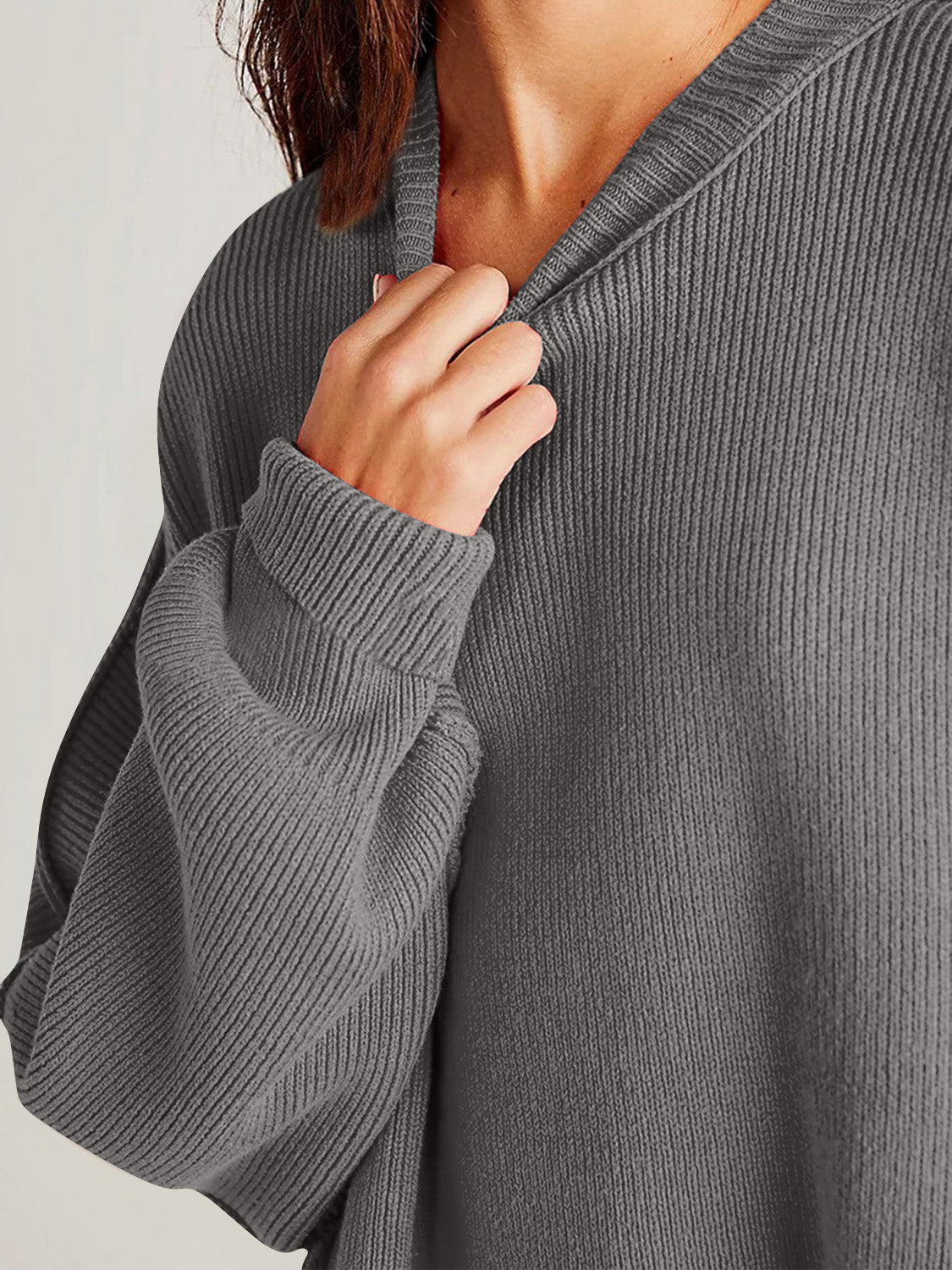 Emerson Double Take Side Slit Round Neck Long Sleeve Sweater