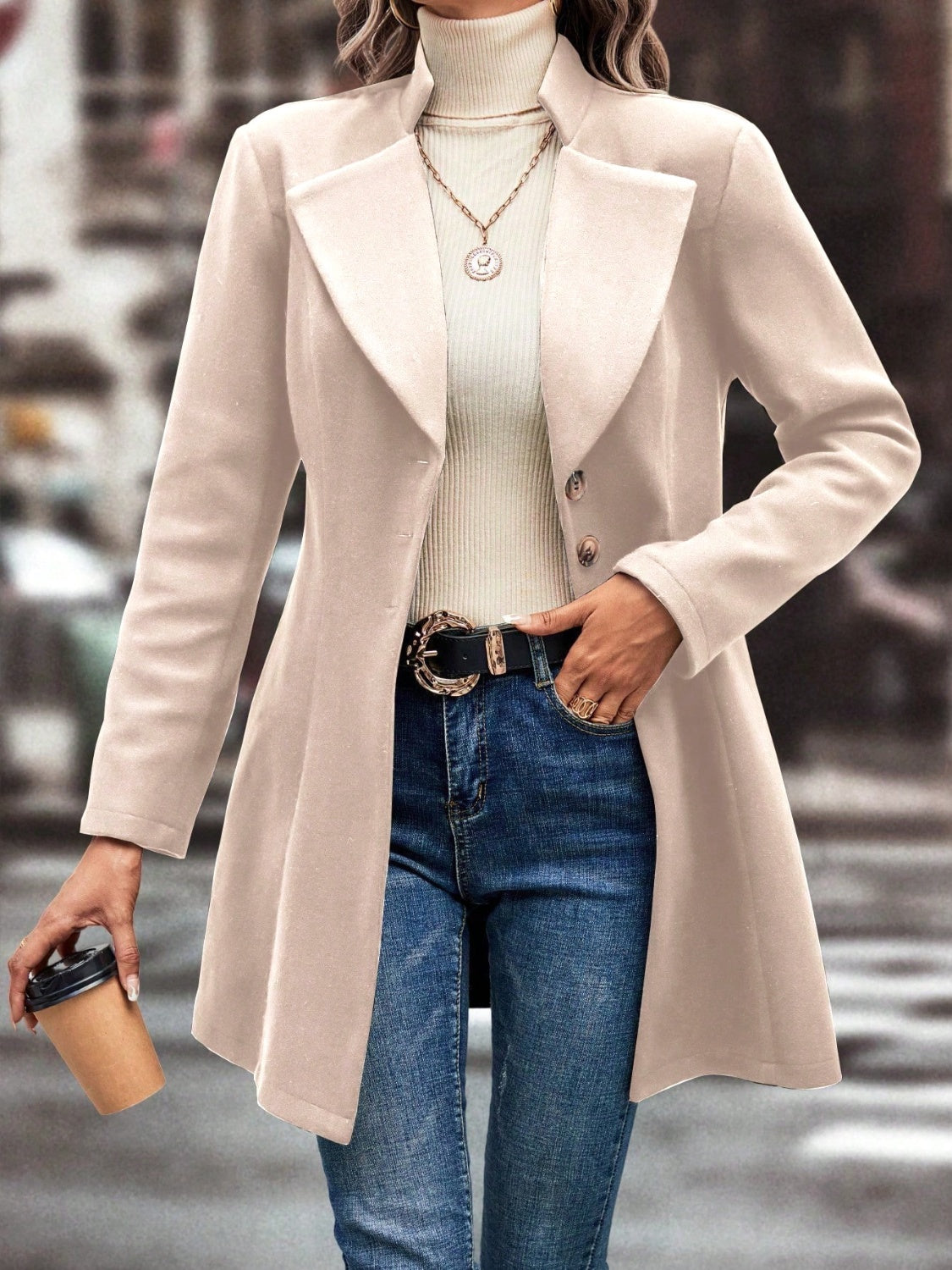 Deanne Collared Neck Long Sleeve Longline Coat