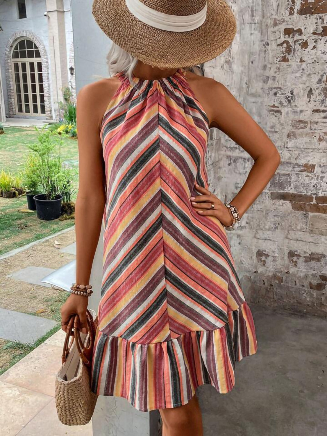Ulla Striped Grecian Neck Dress