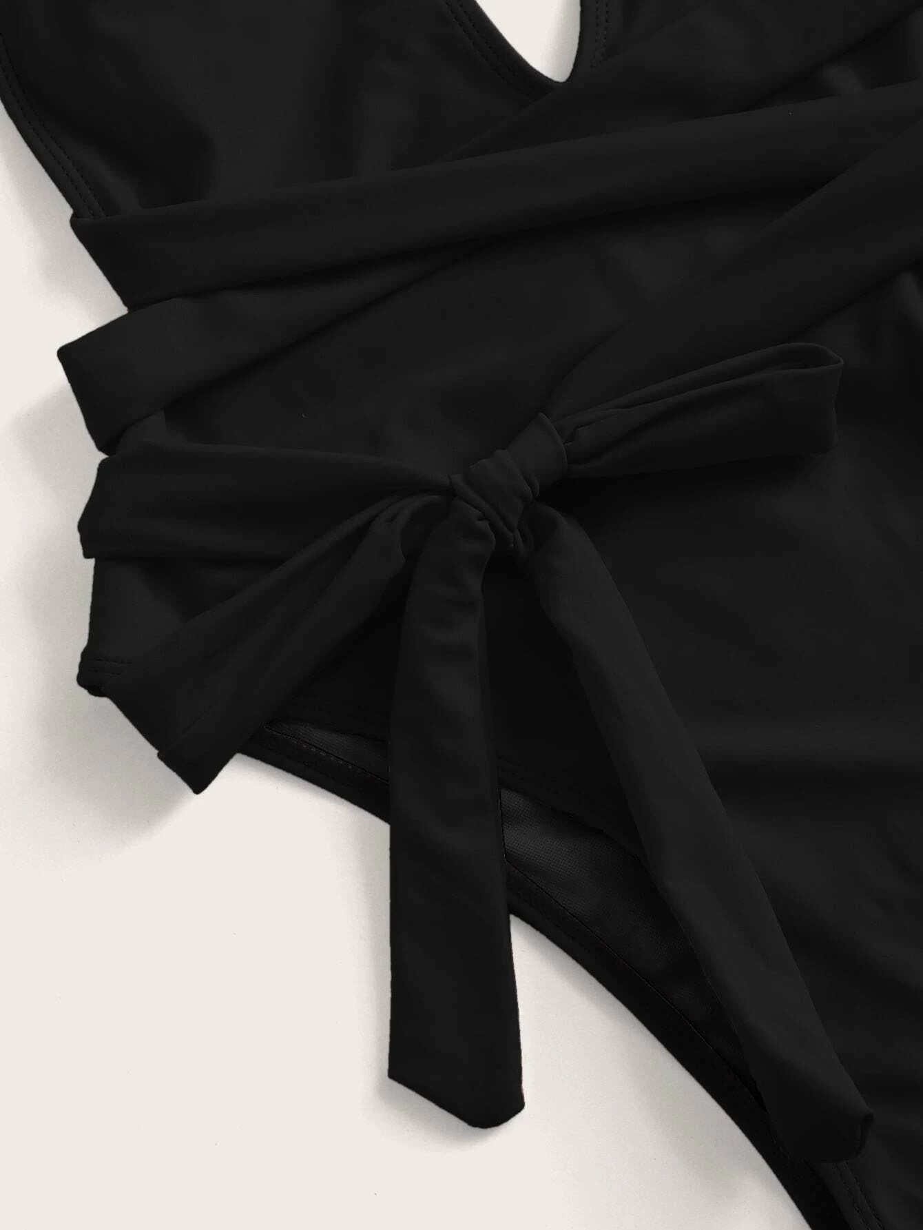 Quinta Halter Neck Deep V Tied One-Piece Swimsuit