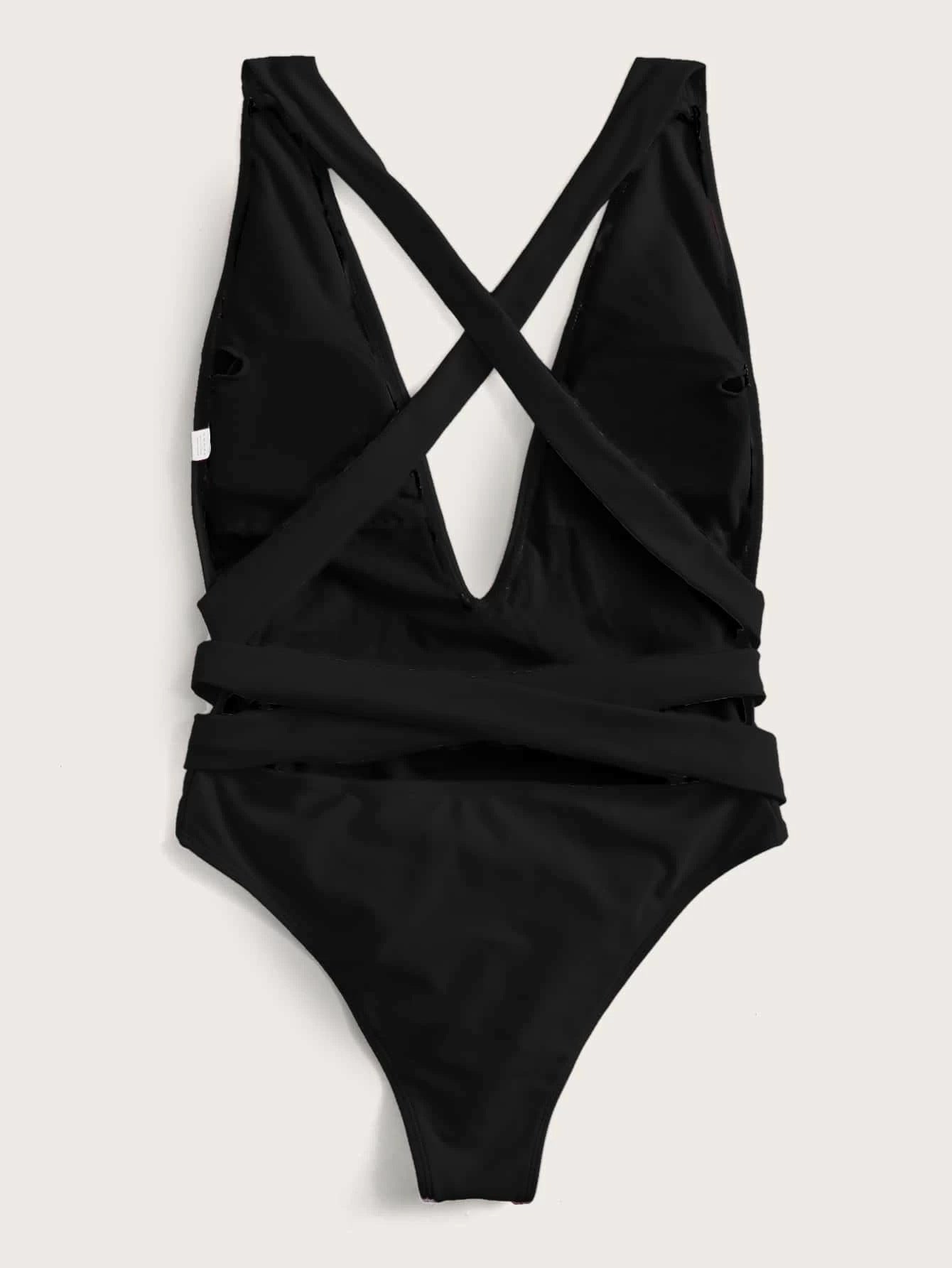 Quinta Halter Neck Deep V Tied One-Piece Swimsuit