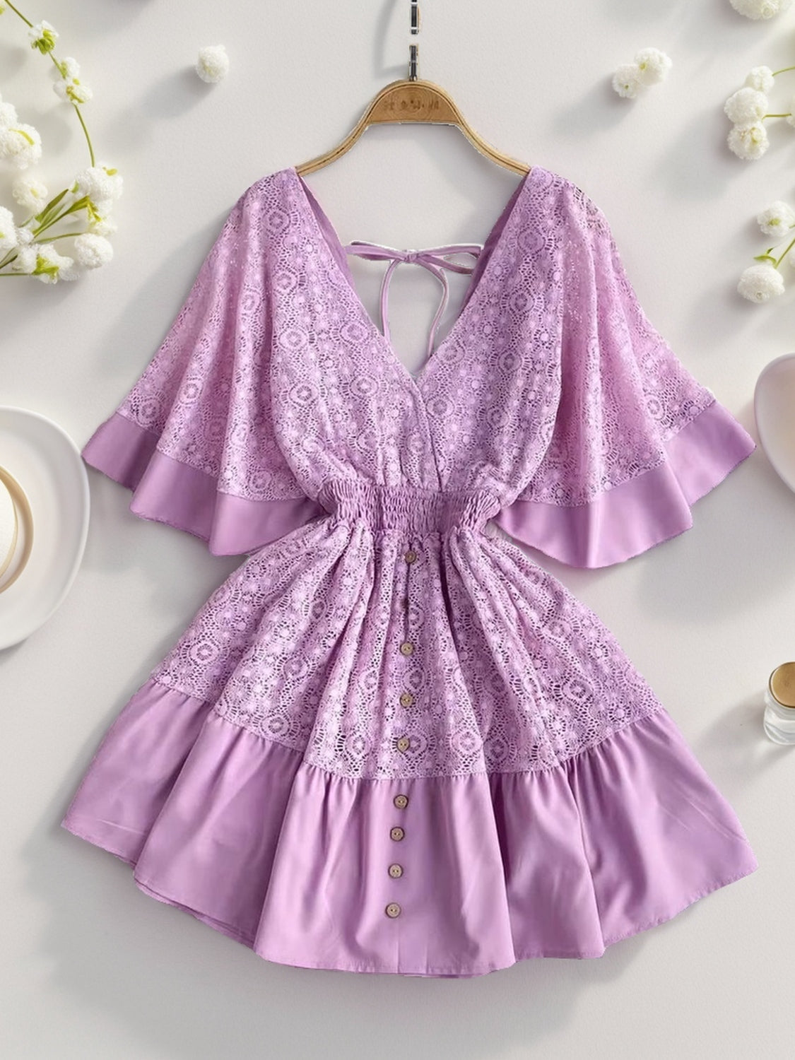 "Rosalie" Lace Cutout Half Sleeve Mini Dress