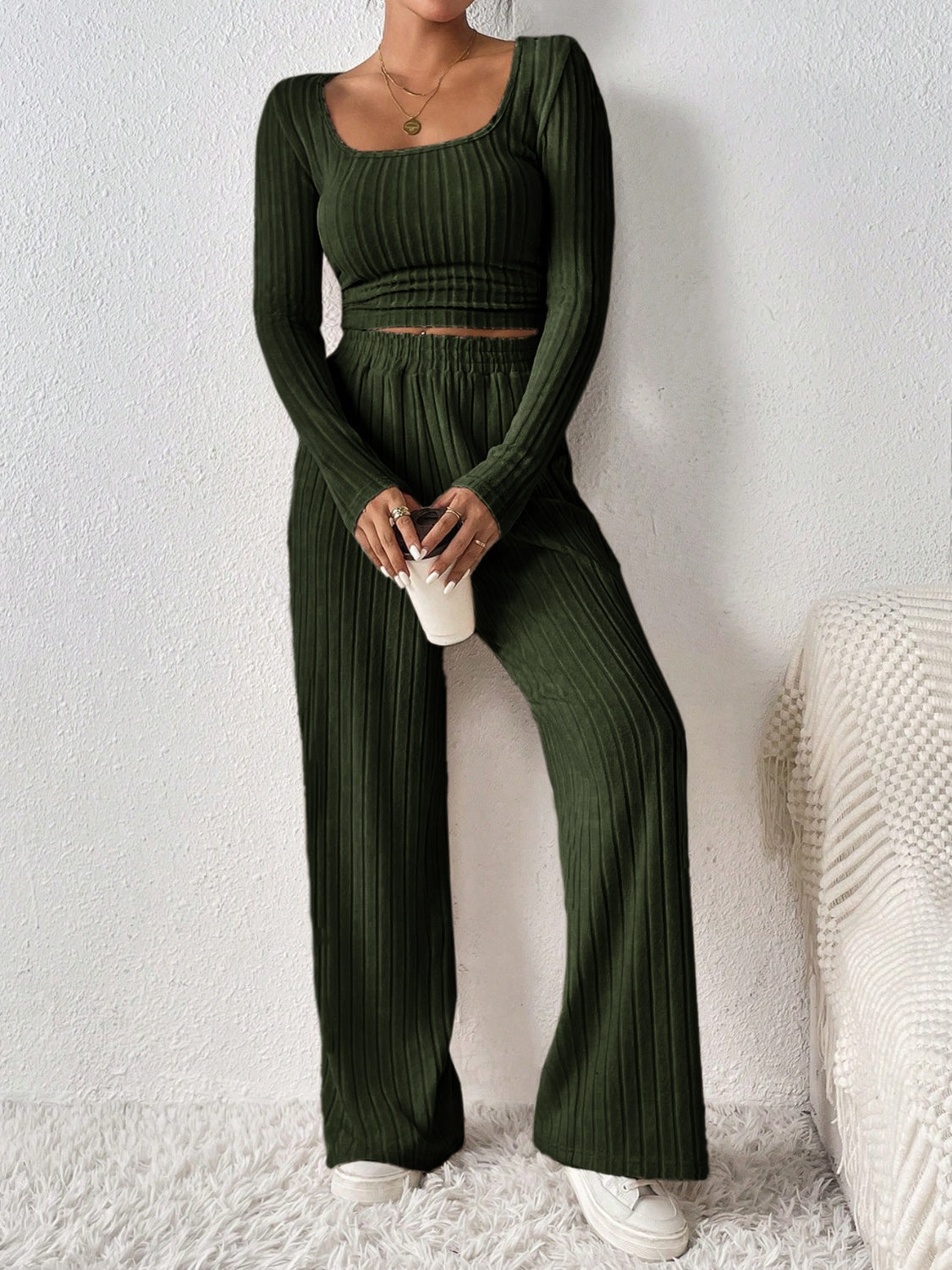 Honey Love Scoop Neck Long Sleeve Top and Pants Set