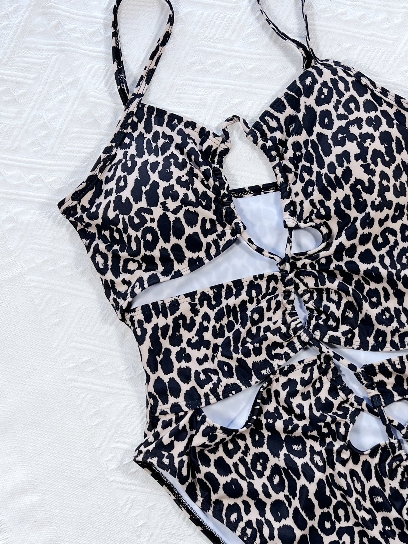 "Roar" Leopard Cutout Tied One-Piece Swimsuit