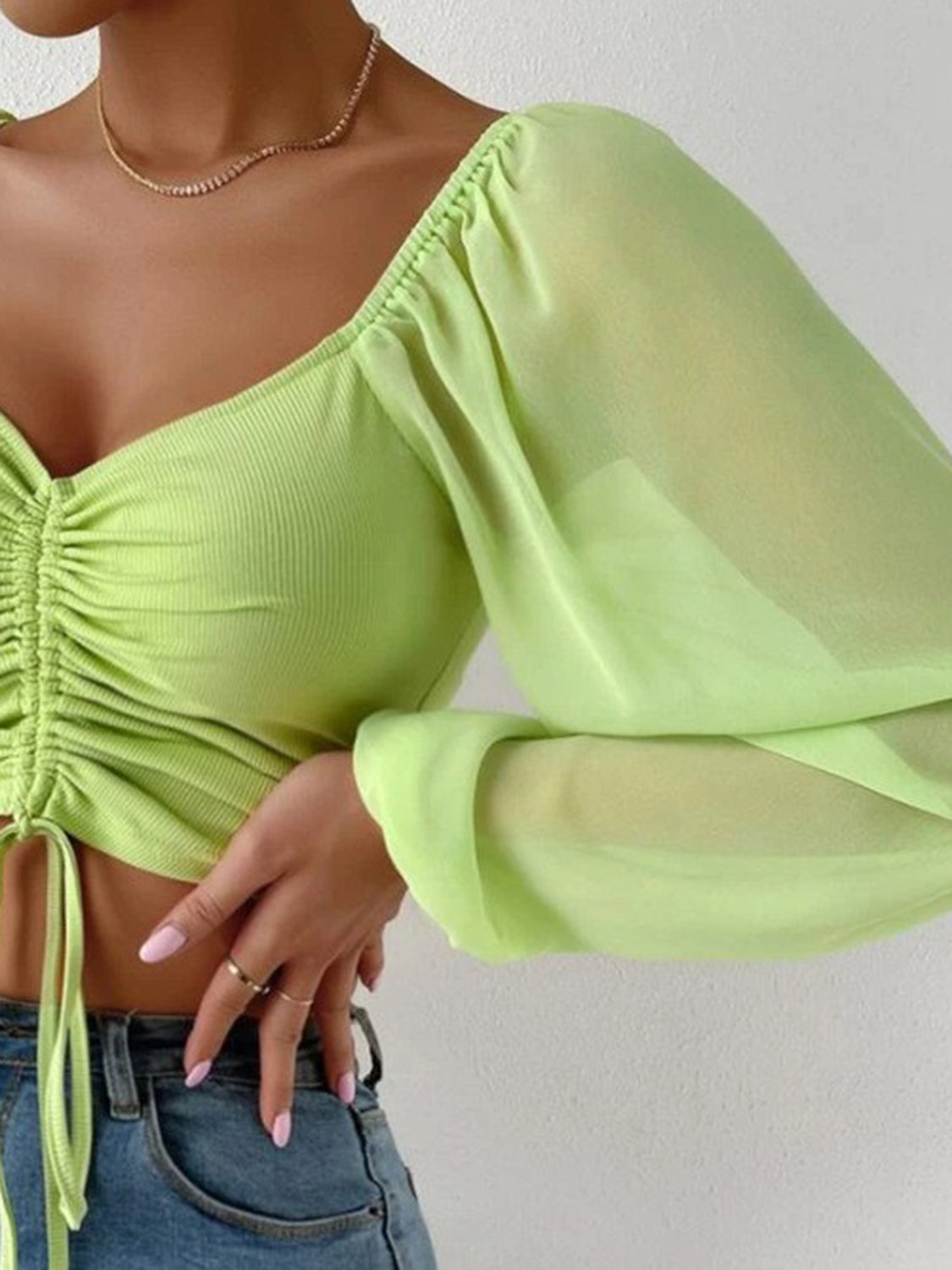 Amanda Drawstring Sweetheart Neck Cropped Top