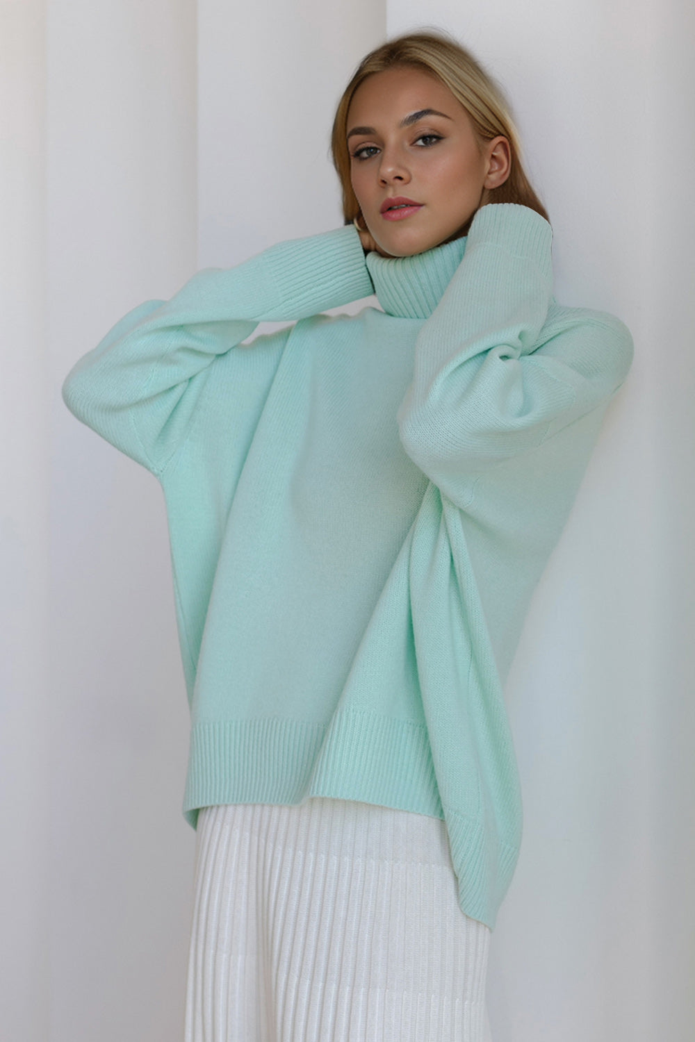 Cozy Bliss Turtleneck Dropped Shoulder Long Sleeve Sweater