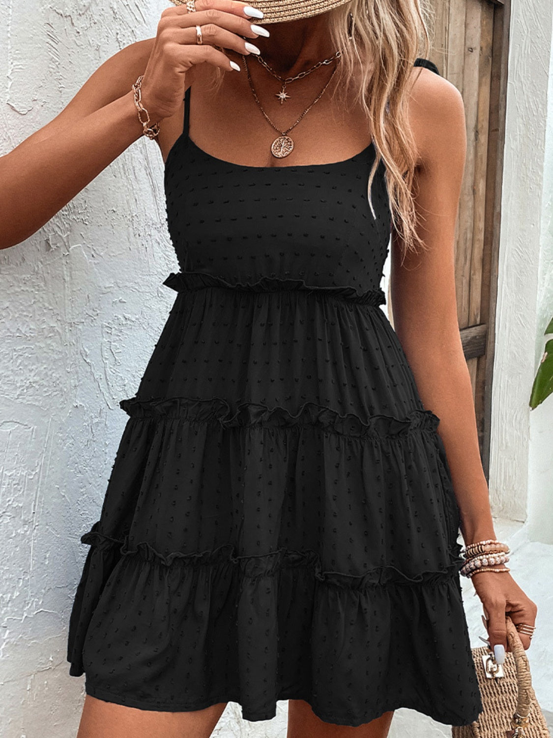 Eve Frill Spaghetti Strap Tiered Dress