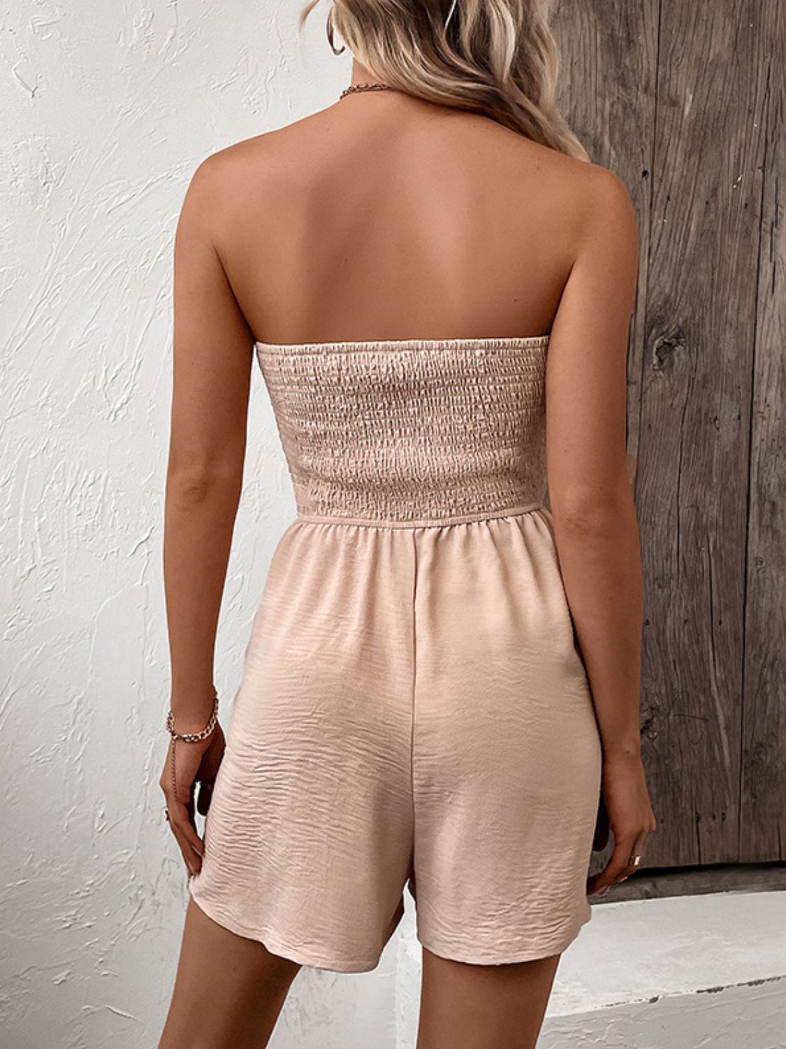 Gemma Decorative Button Smocked Strapless Romper
