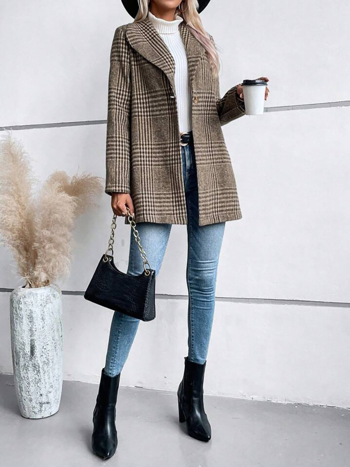 Cooper Plaid Collared Neck Long Sleeve Jacket