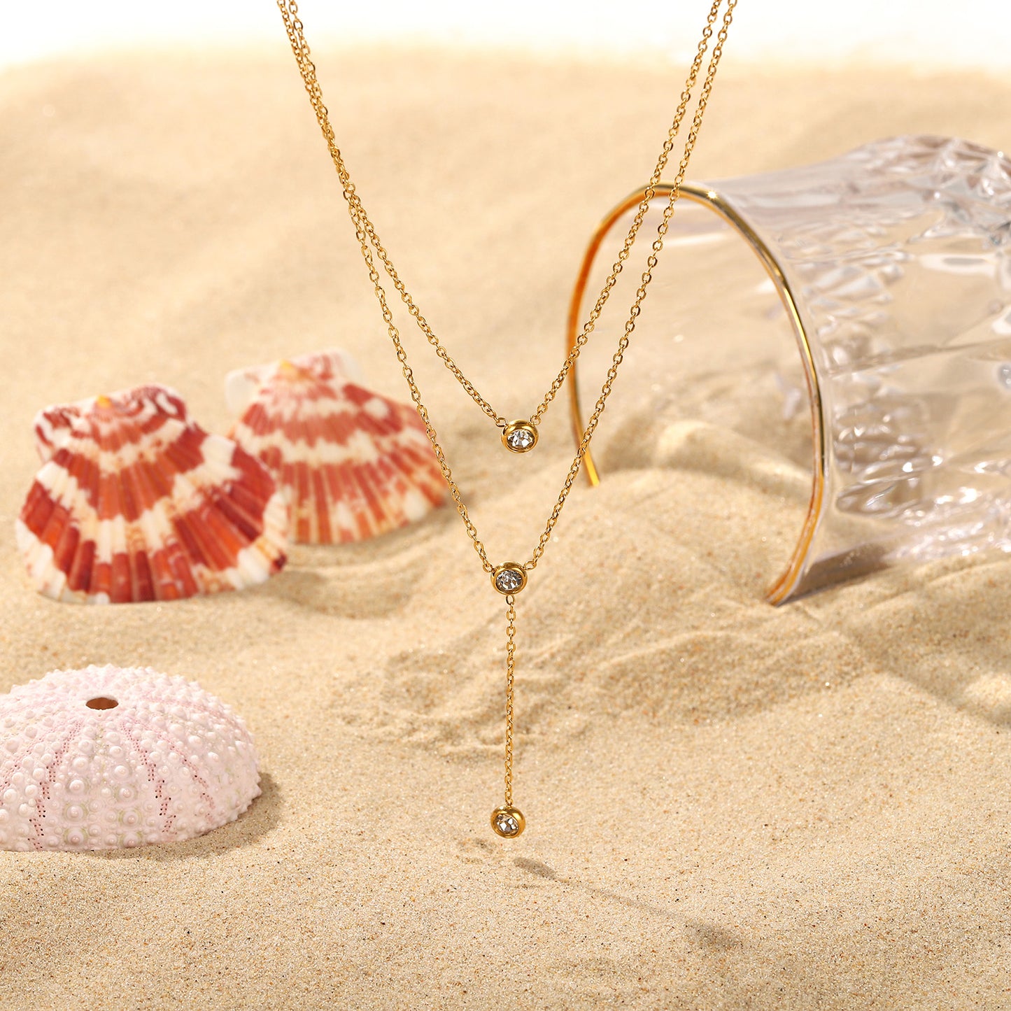 Macey Stainless Steel Zircon Double-Layered Necklace