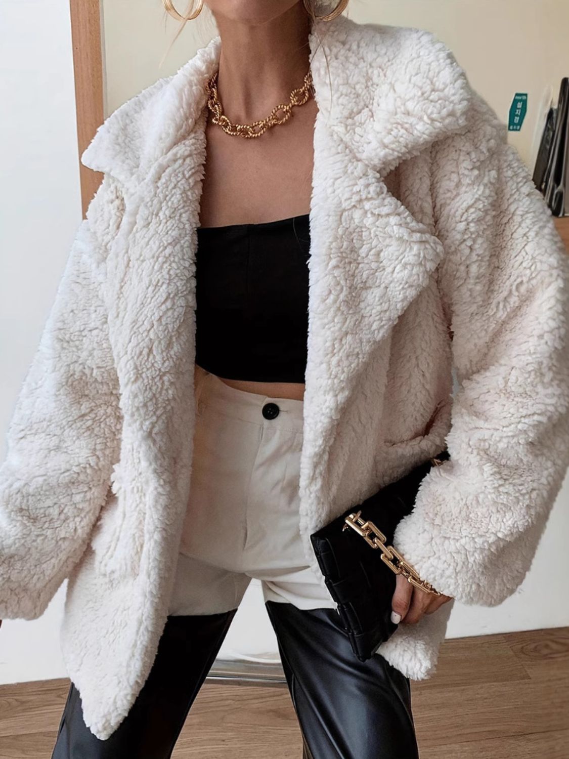 Seraphina Fuzzy Open Front Long Sleeve Coat