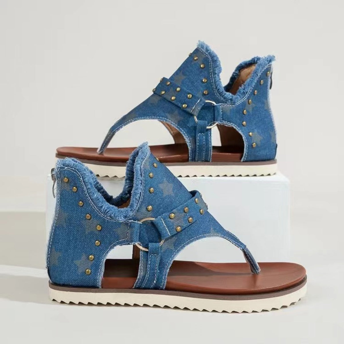 Jordan Studded Raw Hem Flat Sandals