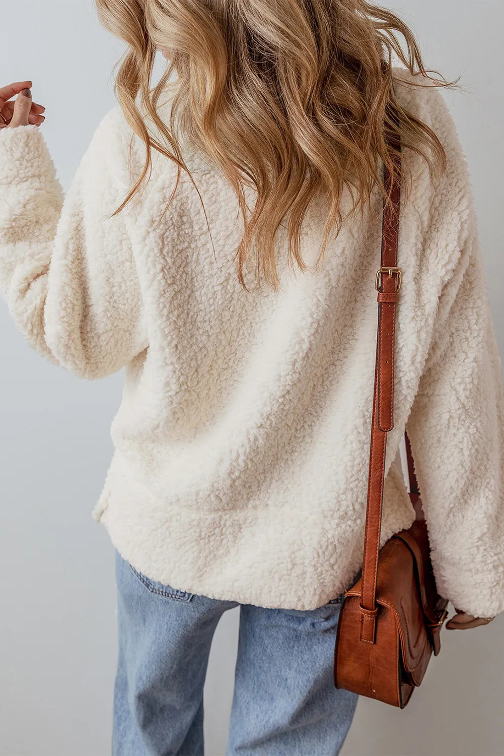 Cozy Classic Turtleneck Long Sleeve Slit Fleece Sweatshirt