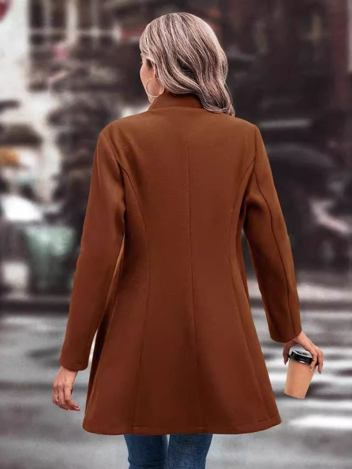 Deanne Collared Neck Long Sleeve Longline Coat