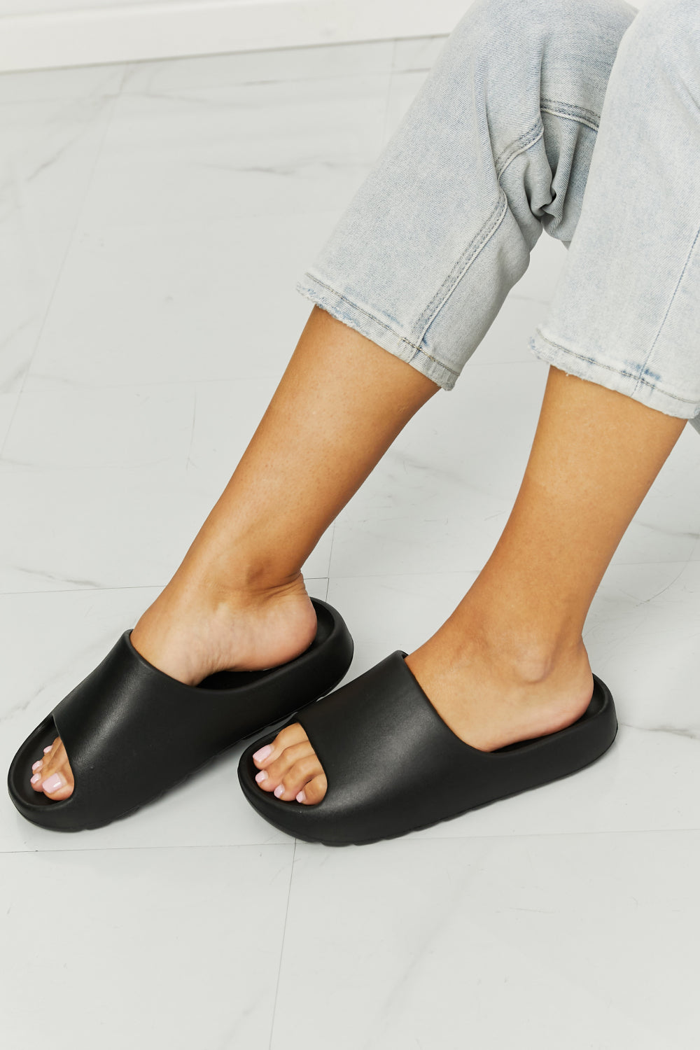 Black Open Toe Slides