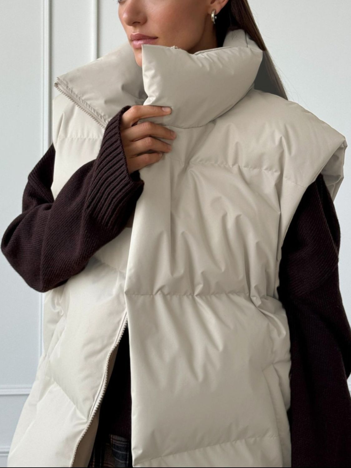 Amarae Zip Up Turtleneck Vest Coat