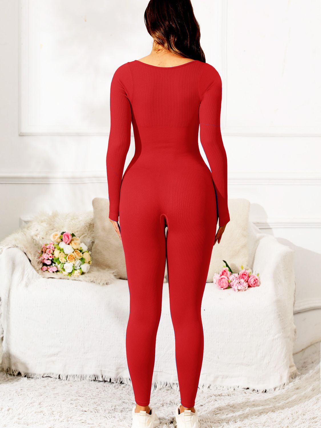 Oanez Scoop Neck Long Sleeve Active Jumpsuit