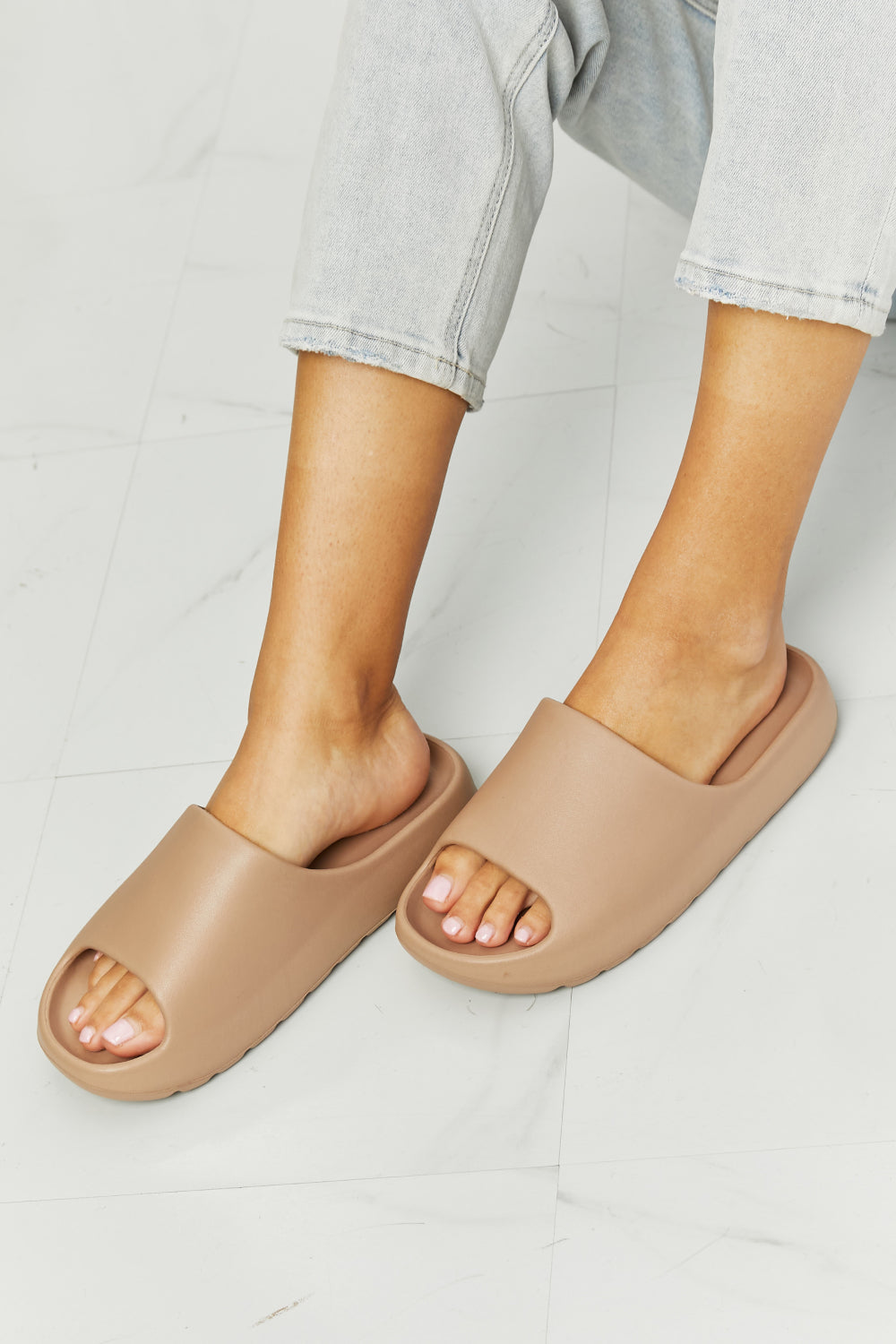 Beige Open Toe Slides