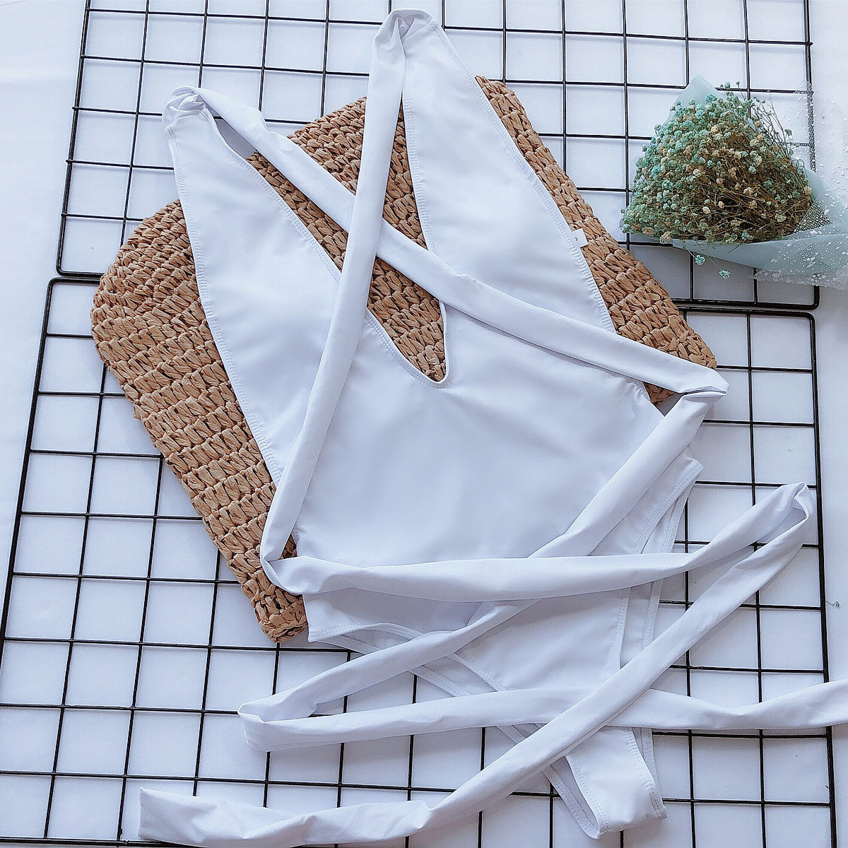 Quinta Halter Neck Deep V Tied One-Piece Swimsuit