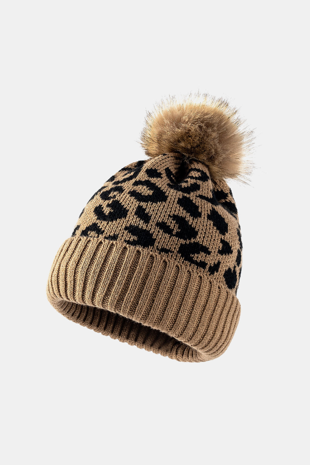 Just Chill Leopard Pom-Pom Cuffed Beanie