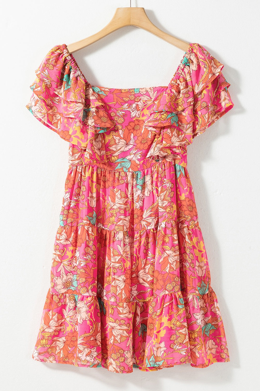 "Flora" Ruffled Printed Square Neck Dress