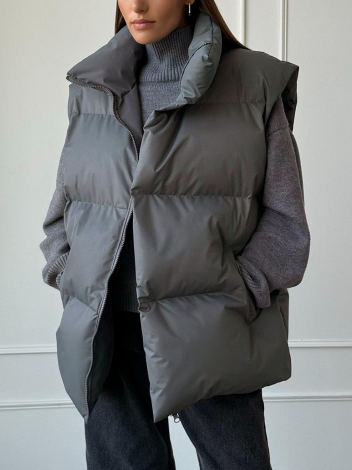 Amarae Zip Up Turtleneck Vest Coat