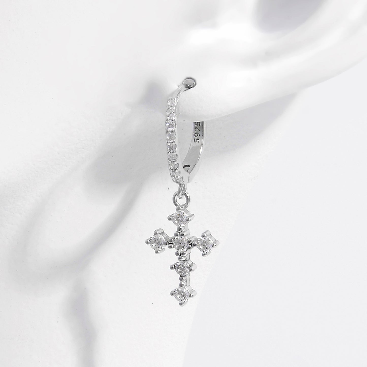 Divine Cross-drops 925 Sterling Silver Inlaid CZ Cross Dangle Earrings