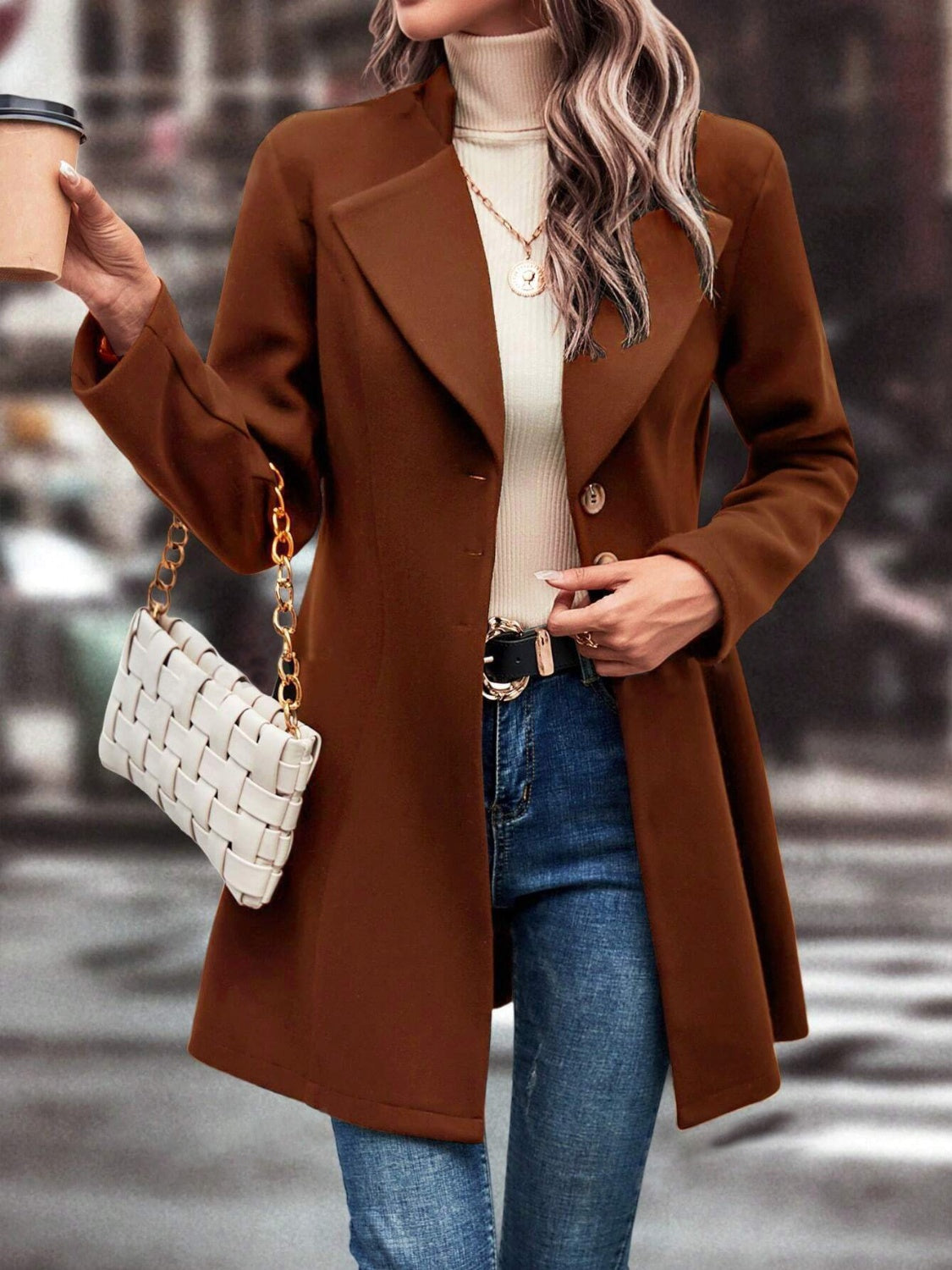Deanne Collared Neck Long Sleeve Longline Coat