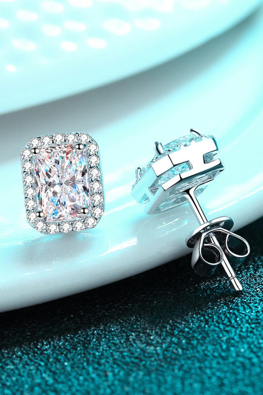Davina Adored 1 Carat Moissanite Rhodium-Plated Square Stud Earrings