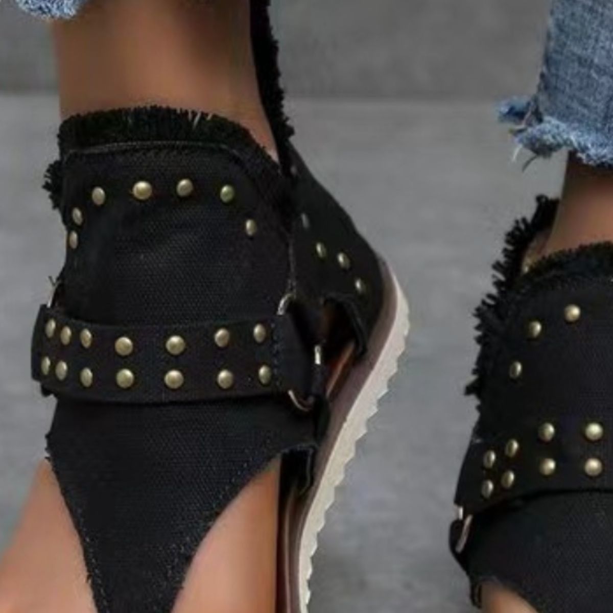 Jordan Studded Raw Hem Flat Sandals
