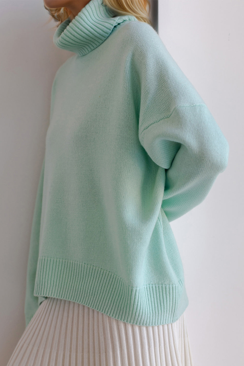 Cozy Bliss Turtleneck Dropped Shoulder Long Sleeve Sweater