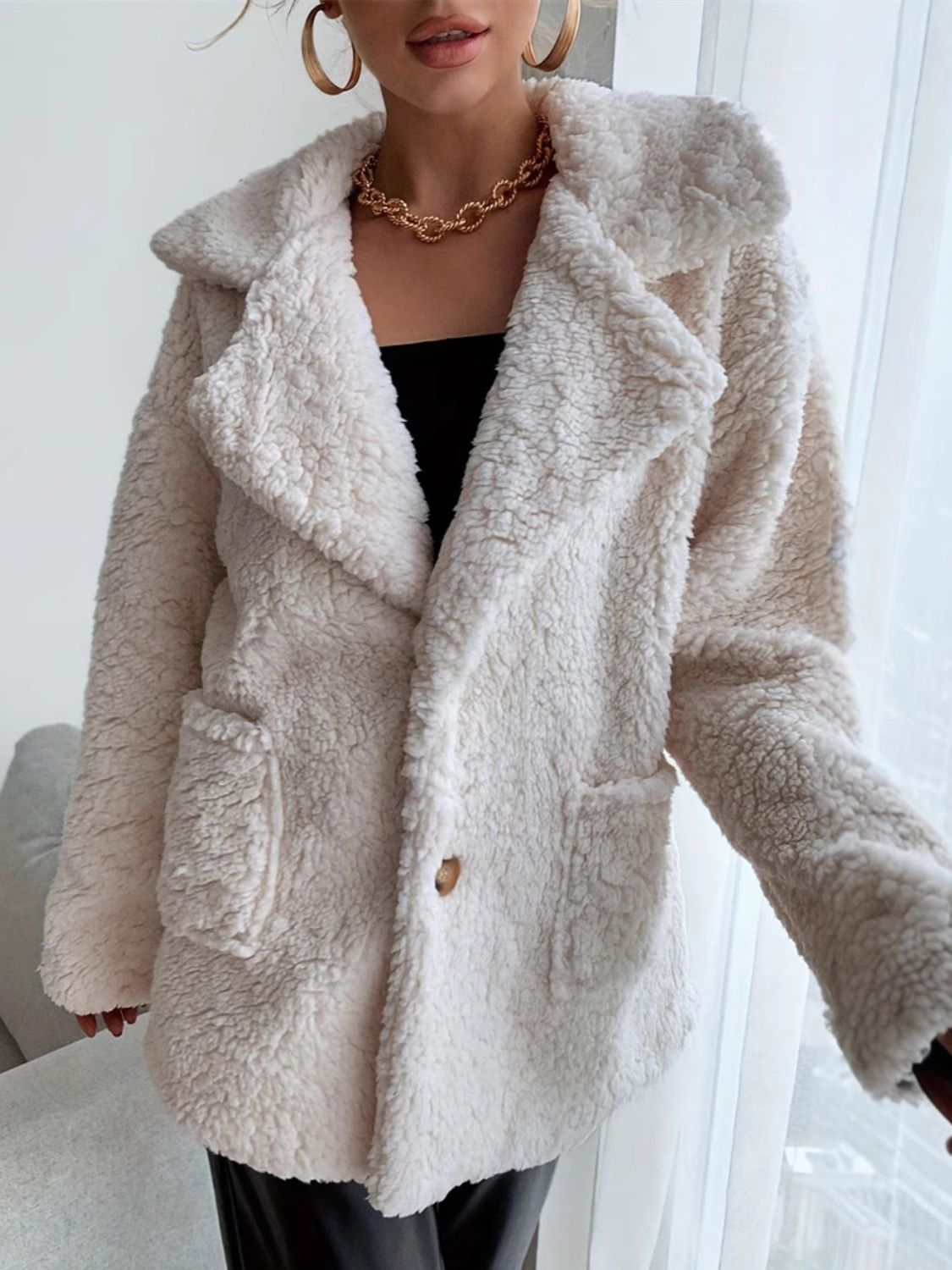 Seraphina Fuzzy Open Front Long Sleeve Coat